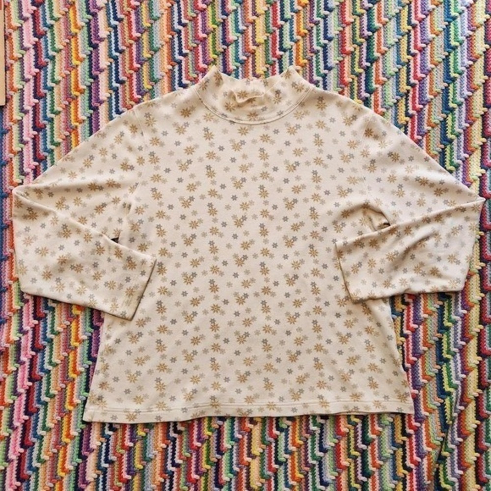 Cream Croft & Barrow Snowflake Graphic Print Cotton Turtleneck